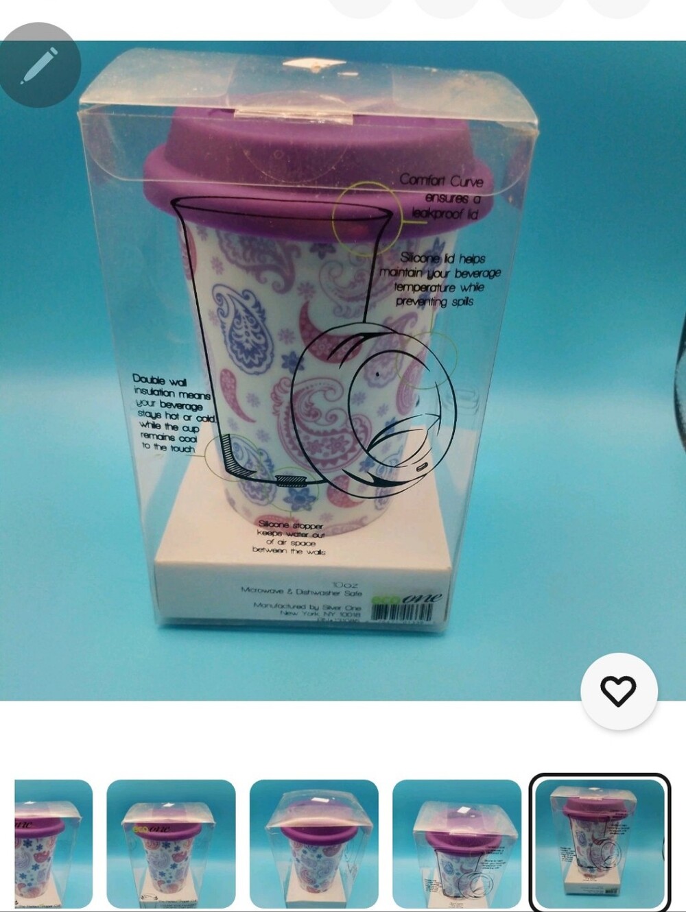 Eco One Vera Bradley Purple Paisley Travel Mug with Silicone Lid